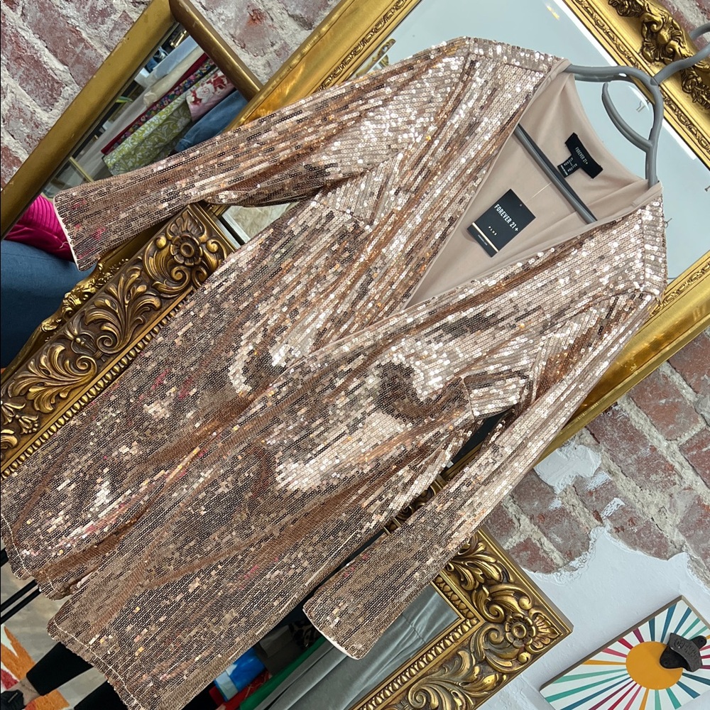 Forever 21 Sequin Blazer in Gold and Tan